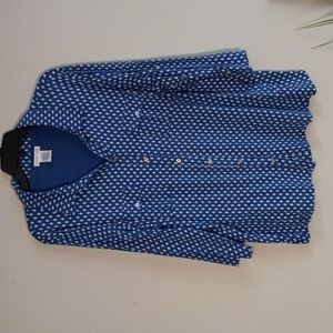 Hasting&Smith Women Blue&White,3/4  Length Adjustable Sleeve Shirt W/ 2 Pockets